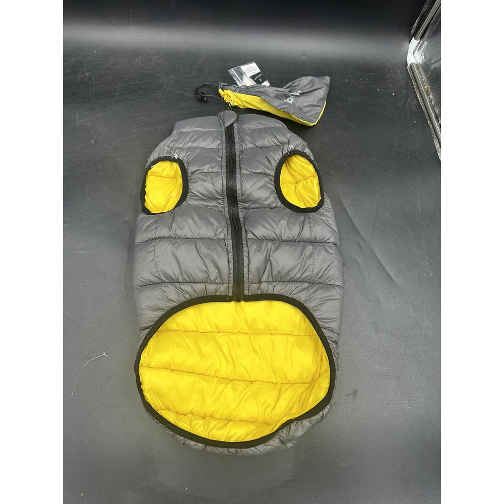 Fab dog sweater Double Face yellow/ Gray Puffer Jacket reversible sz 18